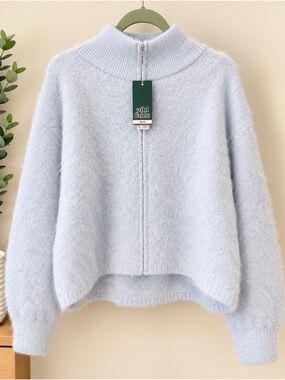 wild fable Soft Light Blue Zip-Front Mock Neck Sweater